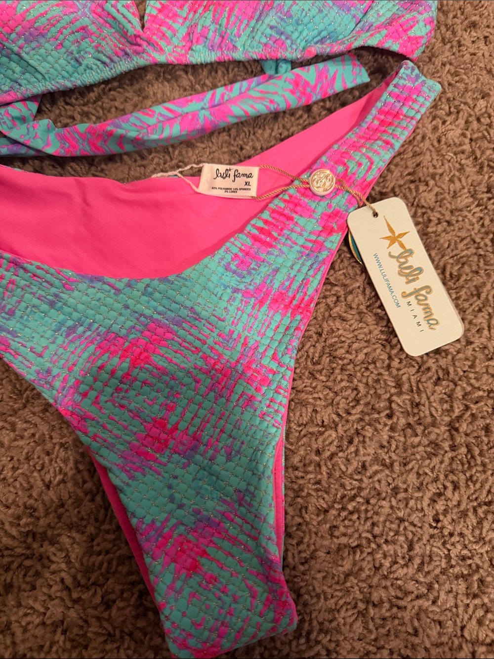 Luli fama bikini Pink & Aqua glitter Bikini Set - Picture 2 of 4
